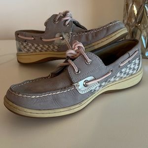 Women’s Sperry Topsider Boat Shoe Bluefish 2-Eye Grey Houndstooth Leather (7.5)